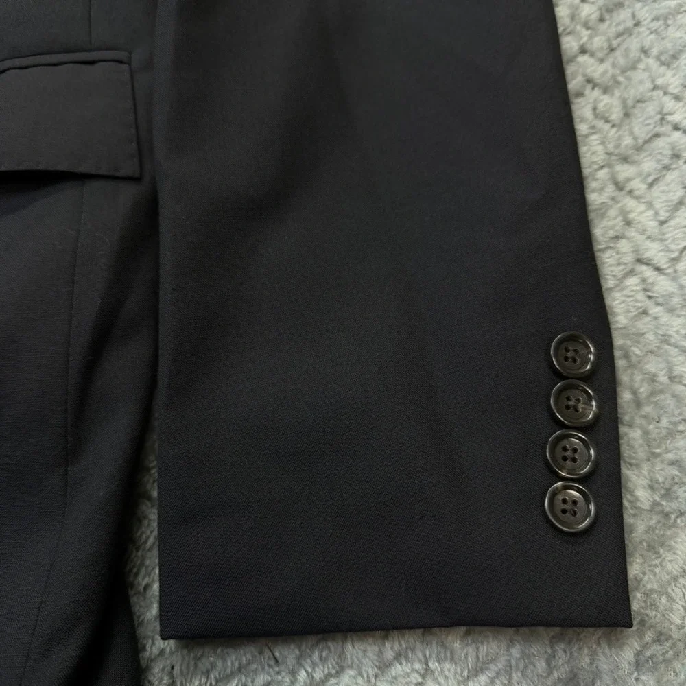 J.Crew Blazer Mens 42L Black Loro Piana Italian Wool Coat Jacket 3 Buttons